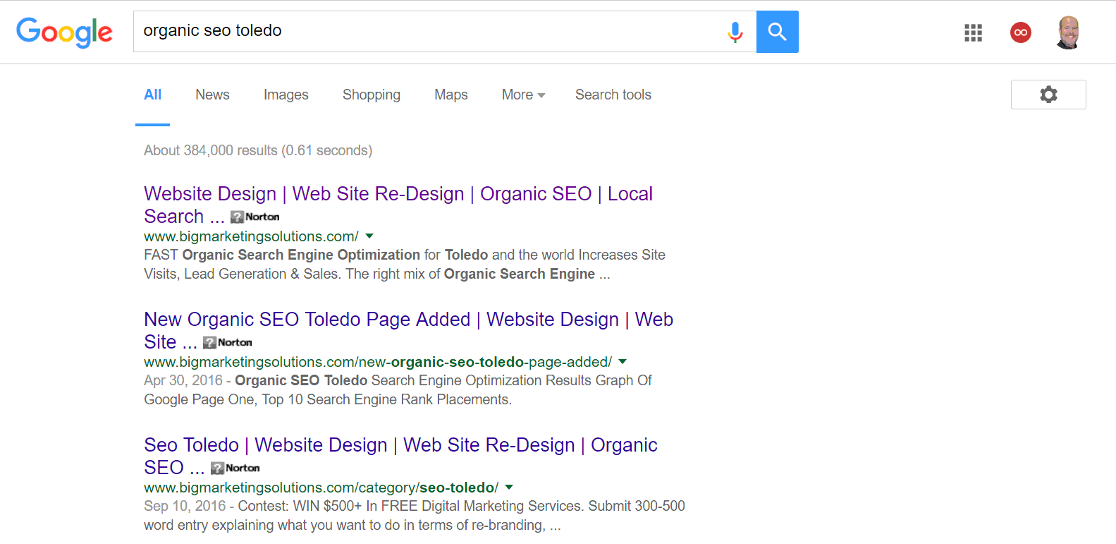 Guess Who Owns 8 of Top 10 Google Search Listings For “Organic SEO Toledo”!